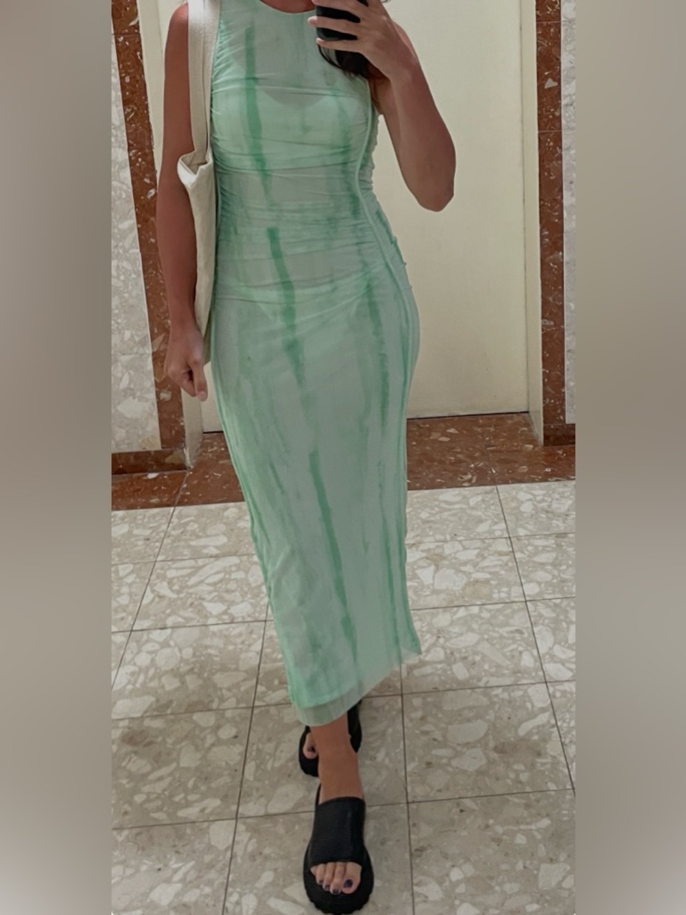Zara Mint Green Strapless Bodycon Midi Dress